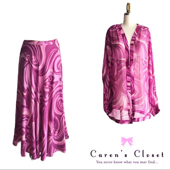 Vintage Dresses & Skirts - Vintage 1980’s Silk Chiffon Mod Print Skirt Set